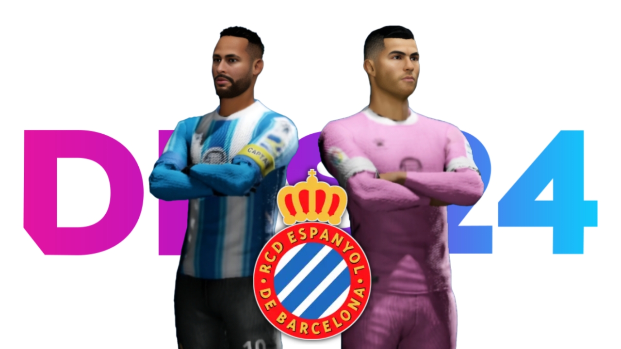 RCD Espanyol DLS Kits 2023/24 – Logo, Home, Away & GK Kits (512×512) Download
